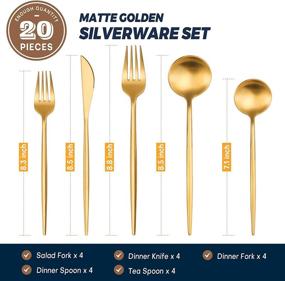 img 3 attached to 🍴 Exquisite 20-Piece Luxury Matte Gold Silverware Set: Premium 18/8 Stainless Steel Flatware Sets for 4, Dishwasher Safe