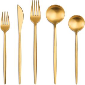 img 4 attached to 🍴 Exquisite 20-Piece Luxury Matte Gold Silverware Set: Premium 18/8 Stainless Steel Flatware Sets for 4, Dishwasher Safe