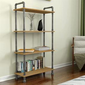 img 4 attached to 📚 Rustic Modern Industrial 4-Tier Bookcase by Barnyard Designs: Solid Pine Open Shelves with Metal and Wood Style - Natural, 55" x 29.5" x 11.75