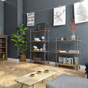 img 3 attached to 📚 Rustic Modern Industrial 4-Tier Bookcase by Barnyard Designs: Solid Pine Open Shelves with Metal and Wood Style - Natural, 55" x 29.5" x 11.75