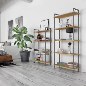 img 2 attached to 📚 Rustic Modern Industrial 4-Tier Bookcase by Barnyard Designs: Solid Pine Open Shelves with Metal and Wood Style - Natural, 55" x 29.5" x 11.75