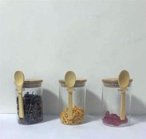 img 2 attached to 🍽️ Piscepio Glass Jar Containers 450ML - Organize Your Kitchen with Bamboo Airtight Lid, Wooden Spoon, and Scoop - Food Storage Canister Set for Clear Glass Containers - 3 Pcs