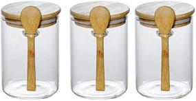 img 4 attached to 🍽️ Piscepio Glass Jar Containers 450ML - Organize Your Kitchen with Bamboo Airtight Lid, Wooden Spoon, and Scoop - Food Storage Canister Set for Clear Glass Containers - 3 Pcs