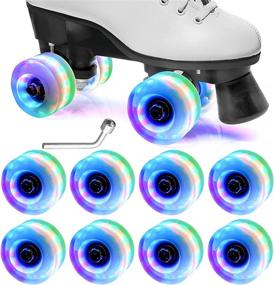 img 4 attached to 🛼 Tanzfrosch 8 Pack Roller Skate Wheels: Luminous Quad Light Up Wheels for Double Row Skating and Skateboard - 82A 32mm x 58mm+