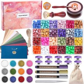 img 4 attached to Wax Seal Stamp Kit for Crafts, 763 Pieces Sealing Wax Gift Set with 720 Wax Beads, Stamp, Tea Candle, Wax Warmer, Wax Spoon, Envelope, Metallic Pen, Glitter for Letter Sealing, Scrapbooking, and Art Supplies