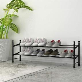 img 2 attached to 👠 TZAMLI 2-Tier Free Standing Shoe Rack: Expandable & Adjustable Metal Shoe Organizer – Stackable Shoe Shelf for Doorway Entryway, 24.41" x 8.66" x 13.78" (Black)