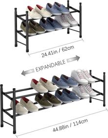 img 3 attached to 👠 TZAMLI 2-Tier Free Standing Shoe Rack: Expandable & Adjustable Metal Shoe Organizer – Stackable Shoe Shelf for Doorway Entryway, 24.41" x 8.66" x 13.78" (Black)