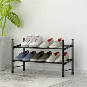 img 1 attached to 👠 TZAMLI 2-Tier Free Standing Shoe Rack: Expandable & Adjustable Metal Shoe Organizer – Stackable Shoe Shelf for Doorway Entryway, 24.41" x 8.66" x 13.78" (Black)