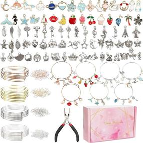 img 4 attached to 📿 DIY Bracelet Kit for Girls: 354Pcs Expandable Bangle Bracelets with Charm Pendants, Jump Rings - Includes Gift Box and Tools
