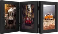 frametory 5x7 hinged frame: display three pictures with front glass - desktop/tabletop stand (black, 5x7 triple) logo