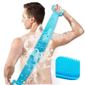 img 4 attached to 🚿 Инморвен скрабер для спины под душ - Обогатите свой опыт купания с 30" или 35½" силиконовой щеткой для тела в ванне - Дополнительно длинный скрабер для мужчин и женщин (Голубой)