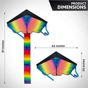 img 3 attached to Premium Animato Large Rainbow Kite for Kids and Adults - Easy to Fly, Fun Outdoor Activity Toy - Rainbow Delta Design - 5 PC Kit with Extra Long String, Storage Bag, and Gloves