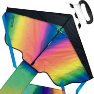 premium animato large rainbow kite for kids and adults - easy to fly, fun outdoor activity toy - rainbow delta design - 5 pc kit with extra long string, storage bag, and gloves логотип