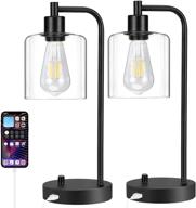 💡 industrial table lamps for bedrooms set of 2 - usb charging port, dimmable nightstand desk lamps with glass shade and led bulbs included (white) логотип