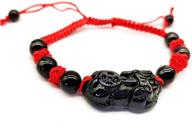 💰 attract wealth and good luck with manruo feng shui red string bracelet featuring black obsidian pi xiu/pi yao logo