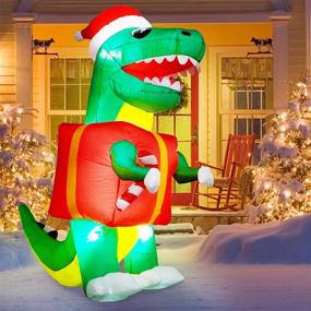 img 4 attached to OurWarm 6ft Christmas Inflatables Dinosaur Outdoor Decorations with LEDs for Xmas Party Indoor Outdoor Yard Garden Lawn Decor - Blow Up Christmas Yard Decor