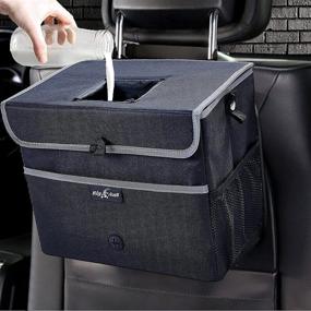img 4 attached to 🚗 Large Waterproof Car Trash Can with Lid - Leak-Proof Auto Garbage Bin, Black Collapsible Car Storage Bag, Garbage Bag for Car