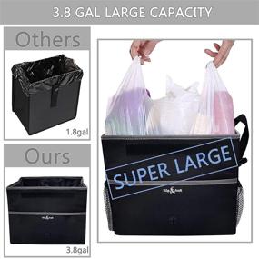 img 1 attached to 🚗 Large Waterproof Car Trash Can with Lid - Leak-Proof Auto Garbage Bin, Black Collapsible Car Storage Bag, Garbage Bag for Car