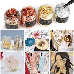 img 1 attached to 🎨 Apsung 4 Bottles Gilding Resin Flakes Set with Tweezers, Upgraded Mixed Color, Imitation Gold Foil Flakes Metallic Leaf for Nail Art, Painting, Craft, DIY, Slime, and Resin Jewelry Making