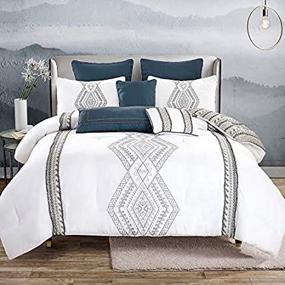 img 2 attached to Sapphire Home Luxury 8-Piece Full/Queen Comforter Set with Shams and Cushions, Elegant White Gray Navy Unique Pattern, Bed Cover Bed in a Bag, (21862, Queen)