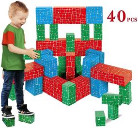 img 2 attached to 🧱 WishaLife Cardboard Blocks: 40pcs Extra-Thick Jumbo Stackable Bricks for Toddlers and Kids - Building Fun Guaranteed!