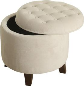 img 3 attached to 🏠 HomePop by Kinfine Velvet Button Tufted Round Storage Ottoman - Cream, with Removable Lid