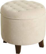 🏠 homepop by kinfine velvet button tufted round storage ottoman - cream, with removable lid logo