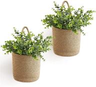 🧺 dahey 2 pack wall hanging rope basket: farmhouse decor with artificial eucalyptus - rustic storage organizer set for porch living room bedroom entryway logo