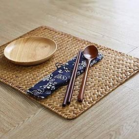img 1 attached to 🍽️ Set of 4 Natural Rattan Woven Placemats for Rectangular Dining Table