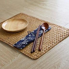 img 3 attached to 🍽️ Set of 4 Natural Rattan Woven Placemats for Rectangular Dining Table