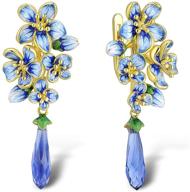 🌸 santuzza 925 sterling silver orchid dangle earrings: exquisite handmade enamel flower drop earrings in stunning blue glass logo