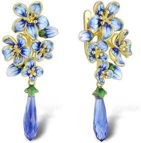 img 4 attached to 🌸 Santuzza 925 Sterling Silver Orchid Dangle Earrings: Exquisite Handmade Enamel Flower Drop Earrings in Stunning Blue Glass