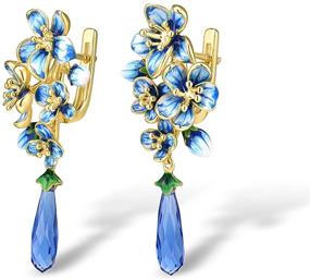 img 3 attached to 🌸 Santuzza 925 Sterling Silver Orchid Dangle Earrings: Exquisite Handmade Enamel Flower Drop Earrings in Stunning Blue Glass