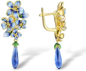 img 2 attached to 🌸 Santuzza 925 Sterling Silver Orchid Dangle Earrings: Exquisite Handmade Enamel Flower Drop Earrings in Stunning Blue Glass