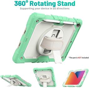 img 2 attached to 📱 Premium HXCASEAC iPad 8th/7th Generation Case: Screen Protector, Pencil Holder, and Rotating Stand Included! Durable Shockproof Cover with Hand Strap & Shoulder Strap for iPad 10.2 inch 2020/2019, Milky+Green