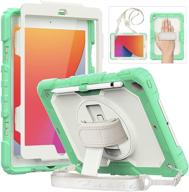 📱 premium hxcaseac ipad 8th/7th generation case: screen protector, pencil holder, and rotating stand included! durable shockproof cover with hand strap & shoulder strap for ipad 10.2 inch 2020/2019, milky+green logo