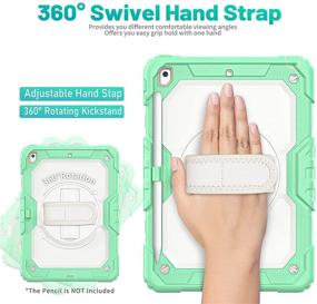 img 1 attached to 📱 Premium HXCASEAC iPad 8th/7th Generation Case: Screen Protector, Pencil Holder, and Rotating Stand Included! Durable Shockproof Cover with Hand Strap & Shoulder Strap for iPad 10.2 inch 2020/2019, Milky+Green
