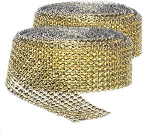 img 4 attached to 💎 Gold 8-Row Rhinestone Diamond Bling Wrap Ribbon for Wedding Cake, Party, Holiday & Home Decoration - 10 YDS per Roll, 2 Rolls