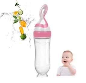img 4 attached to 🍼 Gaodear Natural Touch Silicone Baby Food Feeder: Squeeze Cereal Bottle with Spoon, Suction Cup Design, 3 Ounce, Pink - Safe and Convenient Feeding Solution for Infants