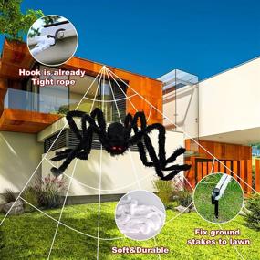 img 1 attached to 🕷️ Sebelzy 200" Halloween Spider Web + 59" Giant Spider Decorations with Huge Triangular Spider Web for Indoor Outdoor Halloween Decor Yard Home Costumes Party Scary House Deco