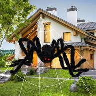 🕷️ sebelzy 200" halloween spider web + 59" giant spider decorations with huge triangular spider web for indoor outdoor halloween decor yard home costumes party scary house deco logo