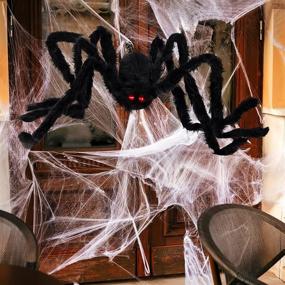 img 2 attached to 🕷️ Sebelzy 200" Halloween Spider Web + 59" Giant Spider Decorations with Huge Triangular Spider Web for Indoor Outdoor Halloween Decor Yard Home Costumes Party Scary House Deco