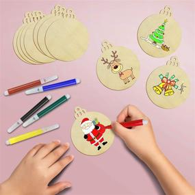 img 2 attached to 🎄 ERKOON 100Pcs Christmas Wooden Ornaments | Unfinished Wood Circles for Kids DIY Crafts | Blank Wooden Discs with 6 Paint Pens, 100 Twines, and 100 Bells | Christmas Decorations Set