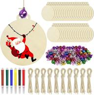 🎄 erkoon 100pcs christmas wooden ornaments | unfinished wood circles for kids diy crafts | blank wooden discs with 6 paint pens, 100 twines, and 100 bells | christmas decorations set logo