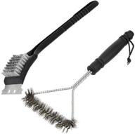 🔥 barbecue grill brush set, 12-inch 3-sided bbq grill brush and scraper - two pack for complete grill cleaning, must-have bbq grilling accessories gift logo