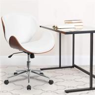 🪑 white leathersoft mid-back walnut wood conference office chair by flash furniture logo