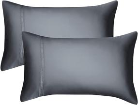 img 4 attached to LEJIAN Silk Bedding Pillowcases - Pack of 2 Queen Size (20X30 Inch) - Hemstitched Pillow Cases - Soft Silk Pillowcase with Envelope Closure - Grey