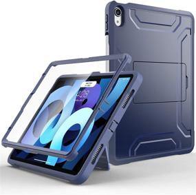 img 4 attached to Supveco iPad Air 4th Generation 2020 Case - Rugged Full-Body Hybrid Shockproof Drop Protection Cover with Pencil Holder, Screen Protector - Blue