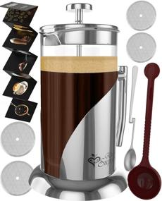 img 4 attached to ☕ Highly Rated French Press Coffee Maker - 34 Oz, 8 Cup - Encapsulated Stainless Steel Lid - Premium Quality with 4 Level Filtration & Double German Glass