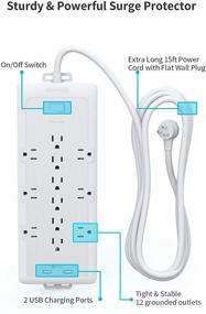 img 2 attached to 💡 NTONPOWER Power Strip Surge Protector: Wall Mount, 15ft Extension Cord, USB Ports, 12 AC Outlets, White (4000 Joules) - Ideal for Home Theater, Office & Computers